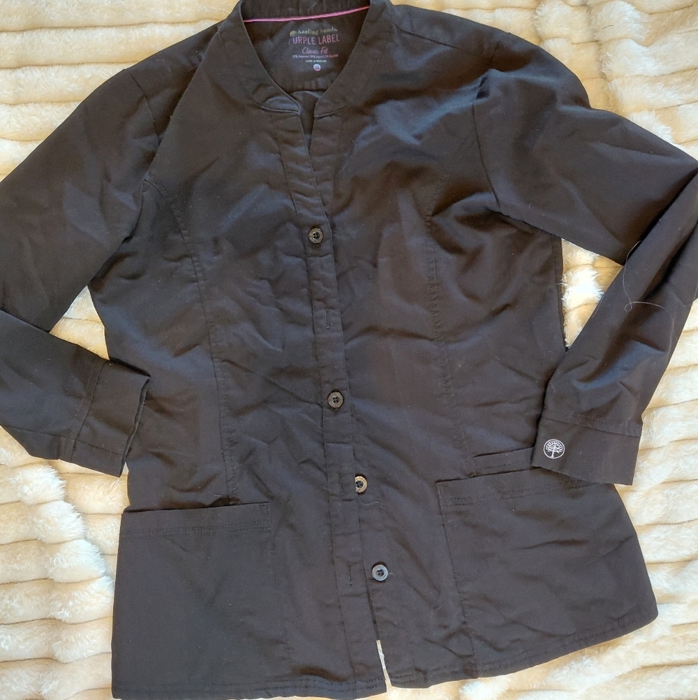 Healing Hands All Black Scrub Jacket XS